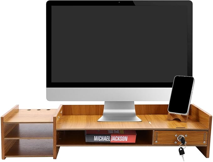 Monitor Stand Computer Riser with Storage Organizer, Desk Organizer Stand Monitor Stand Riser Multifunction Storage Shelf with Drawer (Style A)