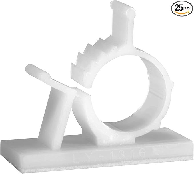 JacobsParts V1 Adhesive Cable Management Clips, 0.6 Inch Adjustable Clamp, White (25 Pack)