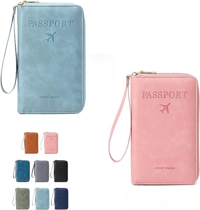 RFID Passport Holder for Travel - Cruise Essentials 2025 with RFID Blocking Sleeves | Anti-Theft Travel Wallet Document Organizer for Women & Men (2PCS Pink+Blue)