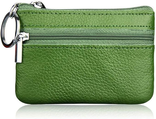 Hibate Green Small Leather Coin Purse Change Pouch for Women Men Kids with Zip Key Ring