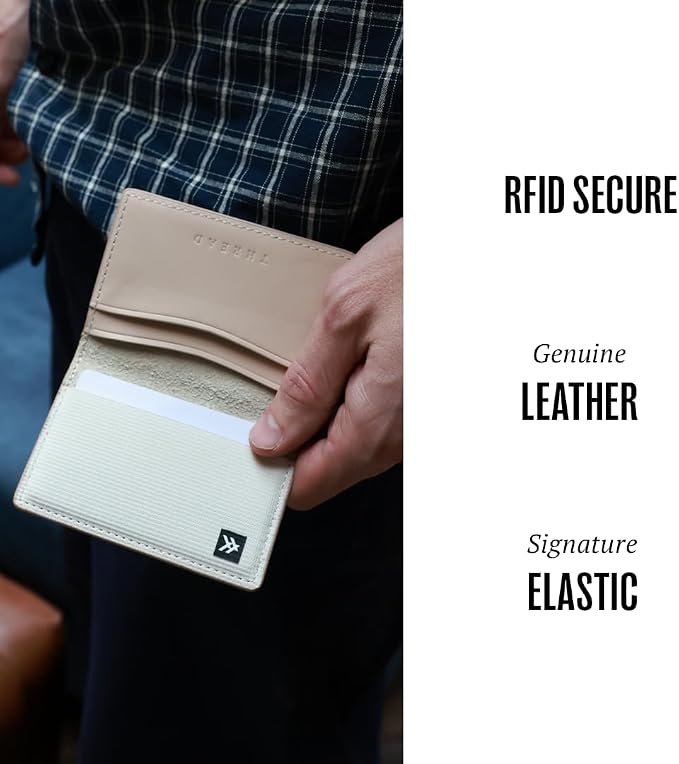 Thread Wallets RFID Blocking Slim Leather Bifold Wallet with Card Protection (Off White)