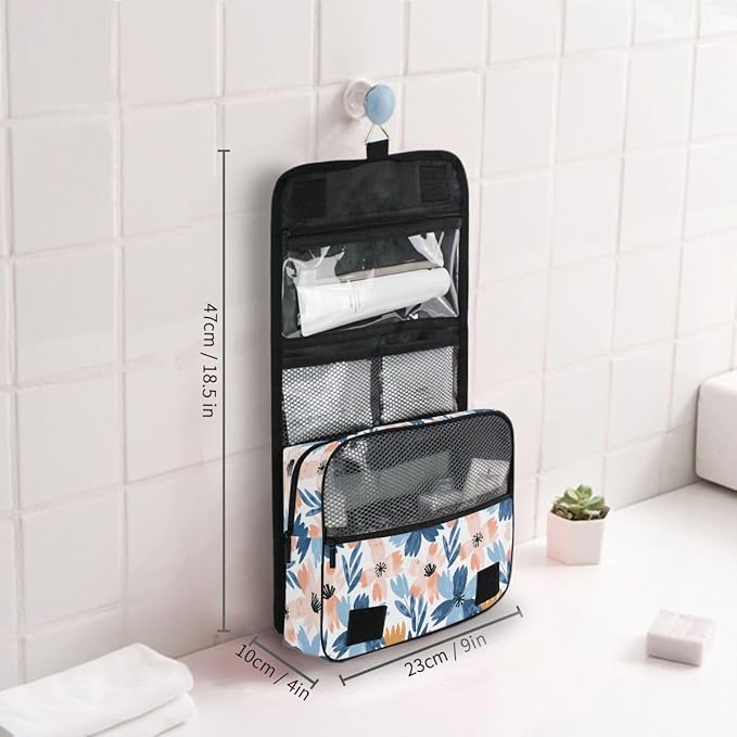 Hanging Travel Toiletry Bag Retro Flowers Pink Blue Kit Makeup Case Cosmetics Organizer for Men Women