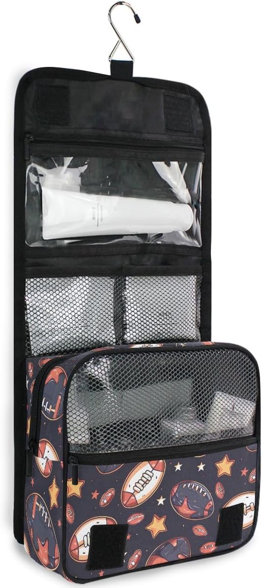 senya Hanging Travel Toiletry Bag Rugby Balls Kit Makeup Case Cosmetics Organizer for Men Women