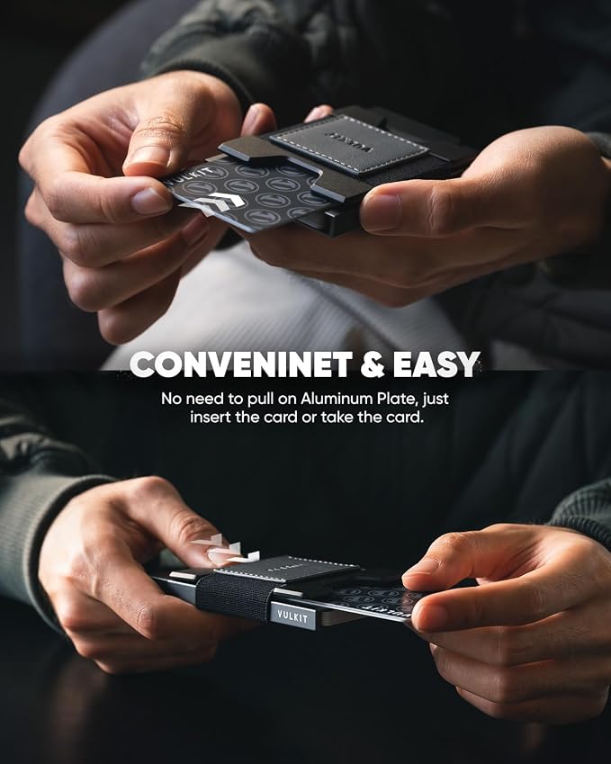 VULKIT Minimalist Pop Up Wallet RFID Blocking Aluminum Credit Card Holder with Expandable Backplate, Holds 12 Cards and Cash for Men and Women Space Grey