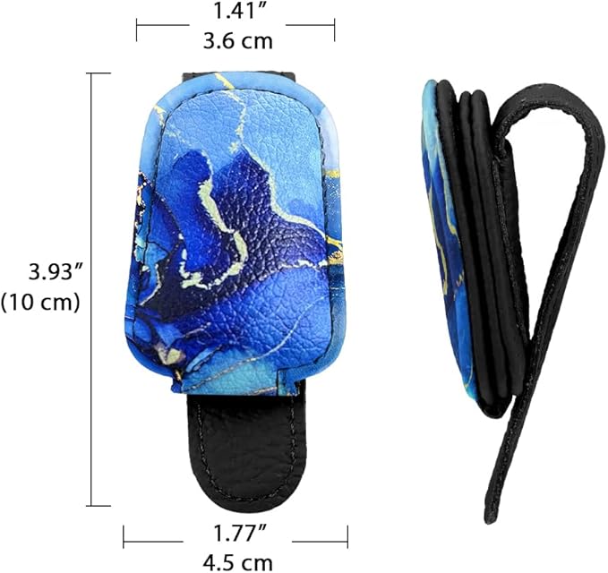 WIRESTER Sunglasses Holder Clip for Car Sun Visor, Leather Glasses Eyeglass Hanger Clip, Car Visor Accessories - Marble Gold and Blue