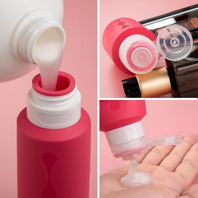 Gemice Travel Bottles for Toiletries, Tsa Approved Travel 6oz Size Containers with Clear Bag, BPA Free Leak Proof Travel Tubs Refillable Liquid Travel Accessories for Cometic Shampoo Lotion