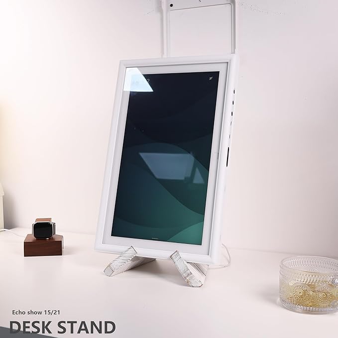 Solid Wood Tabletop Stand for Calenda, ech0 Show 15,ech0 Show 21,ipad,Cookbook,Support Both Horizontal and Vertical Modes. (White)