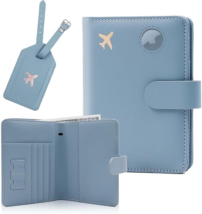 Melsbrinna Rfid Passport Holder for Travel women/Men Set Travel Suitcase Tag, Cute Passport Wallet Rfid Blocking Card Slots, Rfid Passport Cover/CaseTravel Wallet (A-greygreen)