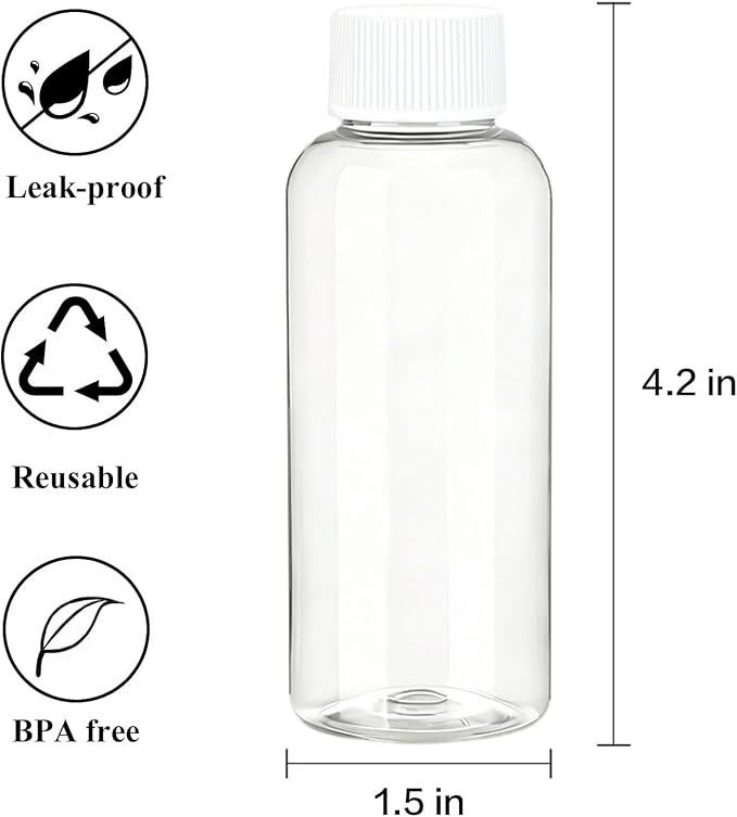 DNSEN Travel Size Empty Mouthwash Bottles 3.4 oz, White Screw Cap, Clear Toiletry Containers, 5 Pack