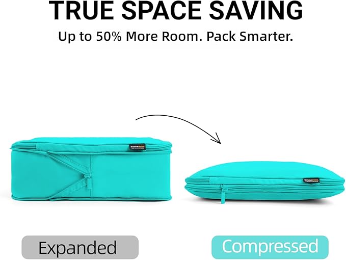 4 Piece Compression Packing Cubes for 3–7 Day Travel, Space Saving Travel Organizers with Breathable Mesh, Double-Zipper Packing Cubes for Carry-On & Suitcases (Teal)