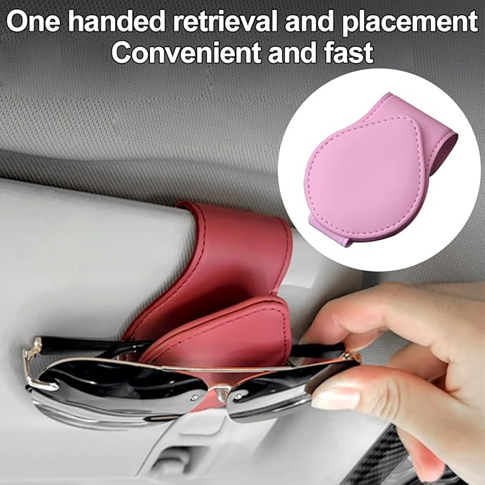 Mandark Magnetic Sunglass Holder for Car Visor, Leather Vehicle Eyeglass Hanger Clip, Automotive Interior Ticket Card Glasses Organizer Clamp Accessories, Universal for SUV, Sedan, Truck(Pink)