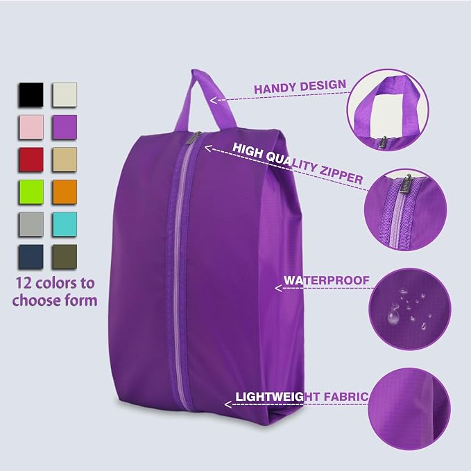 6pcs Portable Shoe Organizer, Travel Pouches with Zipper, Golf Shoe Bags, Clothes Bags, Soccer Cleats Bag Shoe Pouch for Gym, Waterproof, Odor-Resistant (Purple)