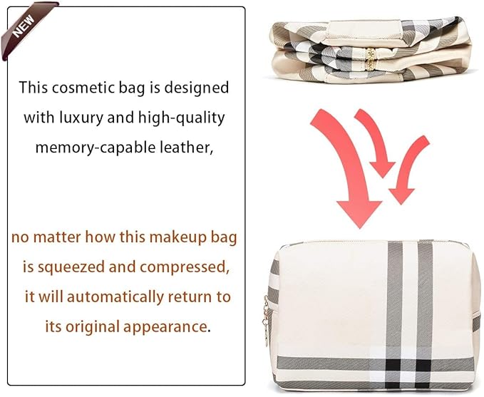 Large Makeup Bag for Purse Luxury Women Cosmetic Bags Designer Make Up Pouch for Toiletry Travel Organizer (Beige)