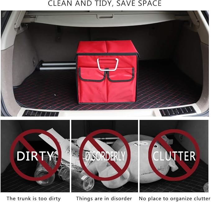 Car Trunk Organizer Collapsible Portable Multi Compartments Organizer with Non Slip Straps for SUV Truck Auto Vehicle Car Auto Minivan (Small covered, Red)