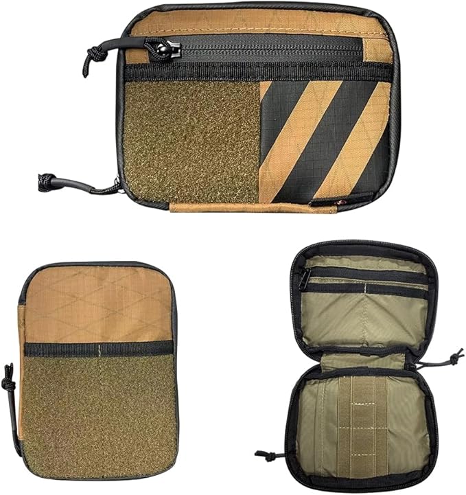 ROARING FIRE Brigos EDC Organizer Pouch Nylon Utility Pouch with RFID Theft-Proof Pocket. EDC Pocket Organizer Pouch for Men, 3 YKK Zipper Pockets, 5 Insert Pockets (Black Stripes Pattern Version)