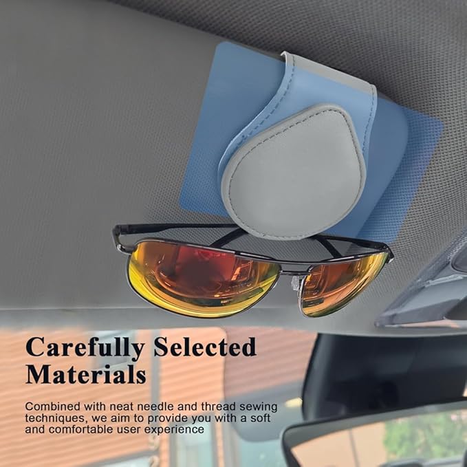 Sunglasses Holder for Car Visor, Car Sun Visor Clip, Magnetic Leather Sunglass Eyeglass Hanger Clip, Universal Car Accessories Ticket Card Storage Glasses Clip Fit Men and Women (Gray)