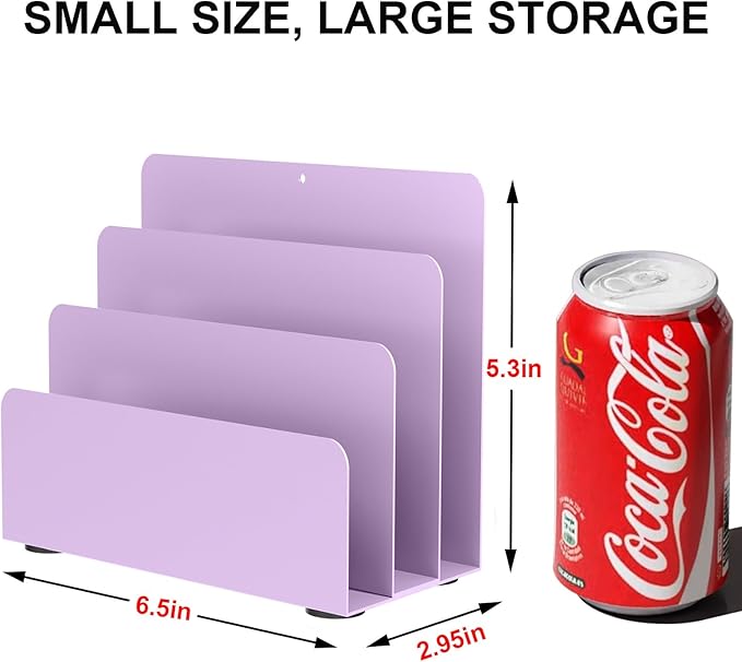 Mail Organizer Countertop, Small Desk File Organizer, Metal File Holder - Essential Workspace Organizers for Office Desk, Home Office (Purple)
