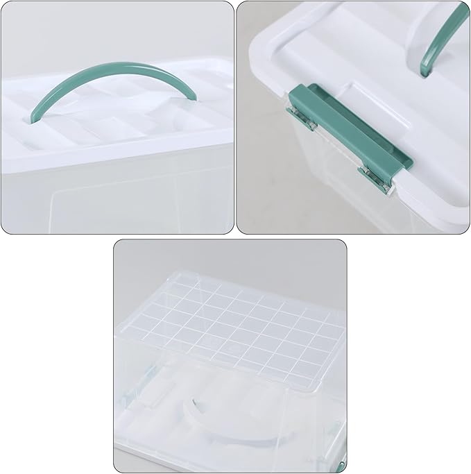 2-packs Latch Storage Boxes with Handle, 7 Quart & 14 Quart Clear plastic Container Tote