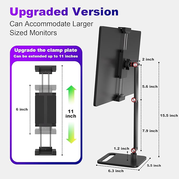 Portable Monitor Stand Holder for 6-18.5 Inch,Universal Desktop Version Expandable Display Base Adjustable Portable Monitor Desktop Clamp,Long Stand,Tablet Stand ,Compatible with Larger Sizes