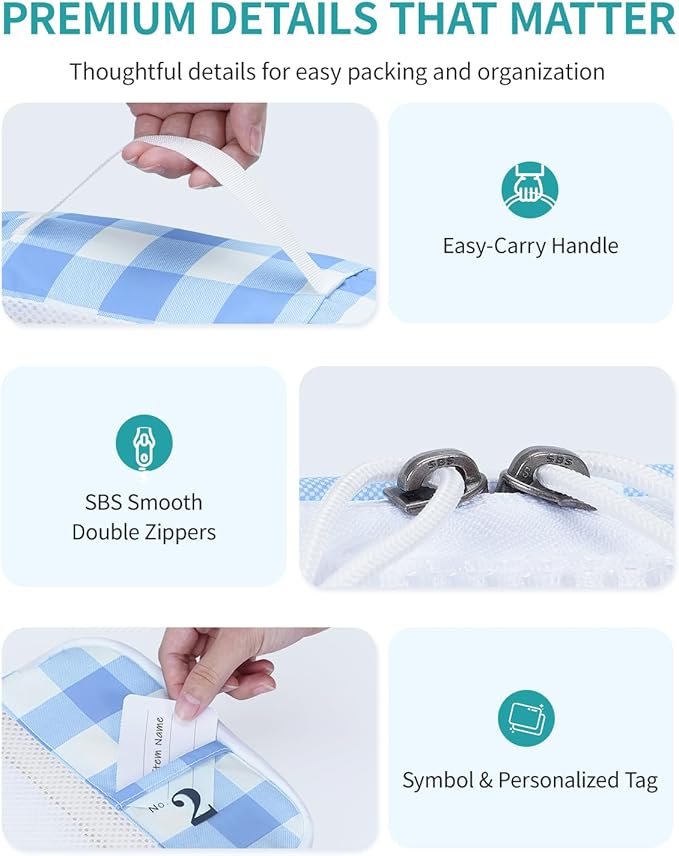 ECOHUB 6 Set Packing Cubes for Travel Durable Suitcase Organizer Bags Set with Personalized Tag Travel Essentials with Shoe Bag Traveling Accessories for Luggage Machine Washable,Light Blue