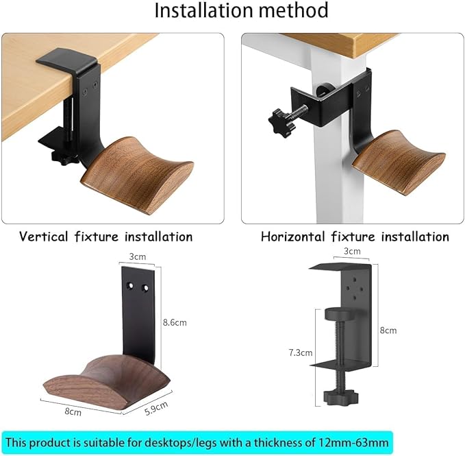 Headphone Holder with 6cm Wide Walnut Headrest,Adjustable Clamp-on Headset Stand Desk Headset Holder for Over Ear and Gaming