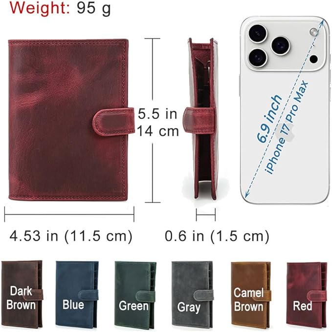 CONTACTS Full Grain Leather Passport Holder Compatible with Airtag Passport Wallet RFID Blocking Travel Passport Cover with SIM Card Removal Tool (Red)