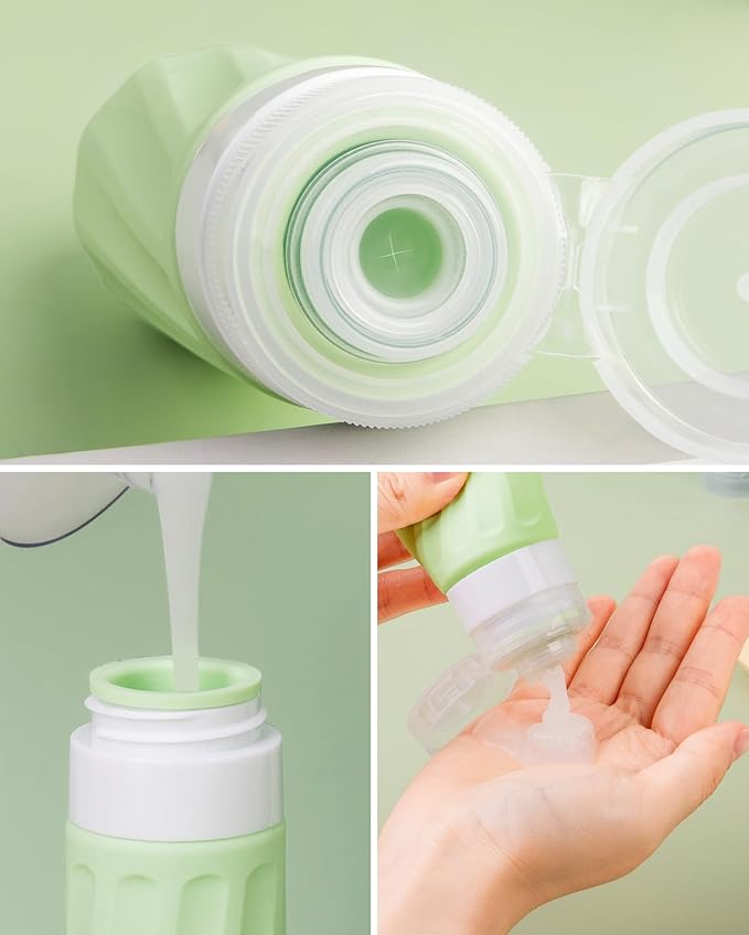 Mrsdry Travel Size Toiletries 10 Pack, TSA Approved 3oz & 1oz Silicone Refillable Containers with Clear Travel Bag