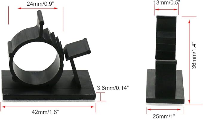 Cable Clips,GLE2016 Self-Adhesive Wire Holder Cable Organizer Cord Management Clamps with Adjustable Backed 20 Pack Black