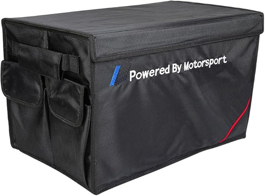 Car Trunk Organizer, Large Collapsible Storage Container, Multi-Compartment with Side Pockets, Black
