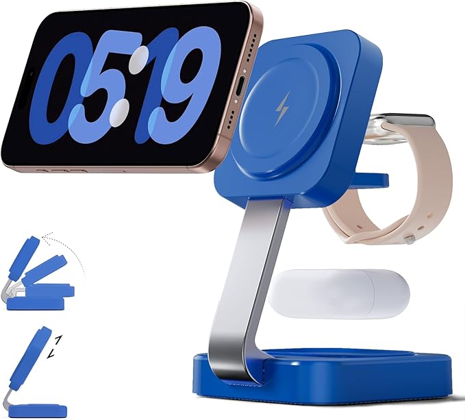 2026 Traveling Wireless Magnetic Fast Charging Station,3 in 1 Charger with i Phone 17 16 15 14 13 12 Pro Max Plus,Apple Watch Series & Air pod 4 3 2 Pro-Gifts for Wife & Husband(Dark Blue)