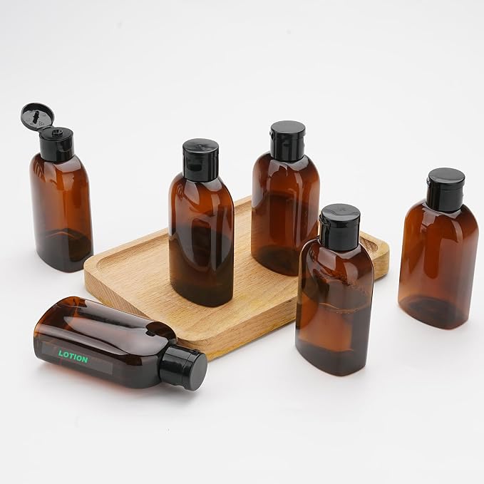 Cosywell Travel Bottles for Toiletries 6pcs 3.4oz TSA Approved Travel Shampoo Bottles Leak Proof Empty Lotion Containers with Flip Cap Small Plastic Squeeze Bottle(Brown)