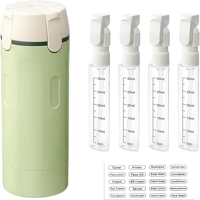 4 in 1 Travel Dispenser,Travel Shampoo and Conditioner Bottles,Refillable Leak Proof Containers Toiletries for Vacation and Business Travel 120ML
