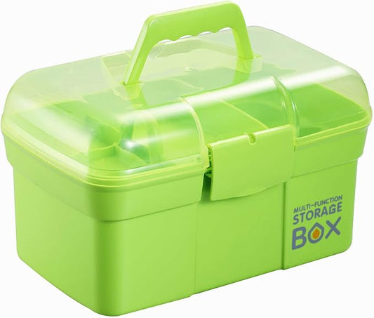 Kinsorcai 11'' Plastic Storage Box with Removable Tray, Multipurpose Organizer and Storage Case for Art Craft and Cosmetic (Green)