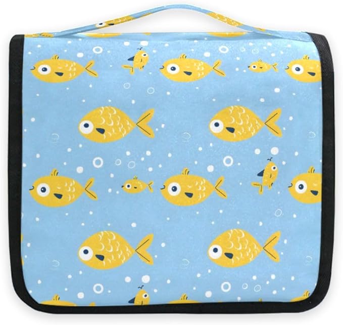 senya Hanging Travel Toiletry Bag Cute Kit Makeup Case Cosmetics Organizer for Men Women (Yellow Fish)