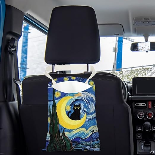 Black Cat Car Trash Bag, Car Trash Bag Hanging, Waterproof Cars Back Seat Hanging Organizer and Storage Trash Bags for Vehicle Travelling Camping Moon Decor