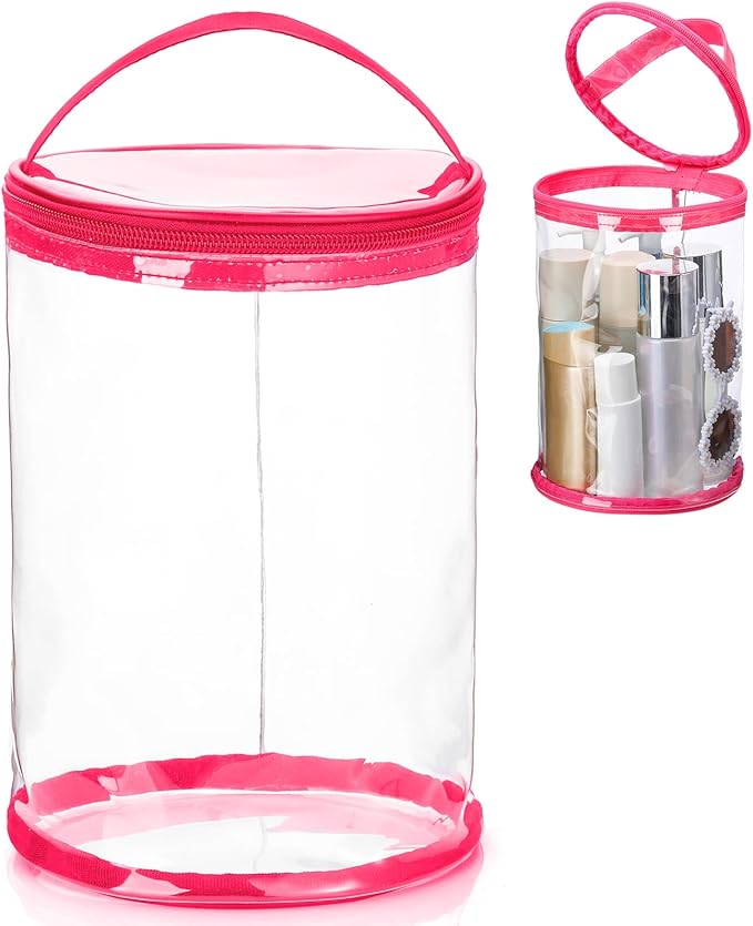 Sanwuta Clear Lotion Bag for Toiletry Sunscreen Cylinder Makeup Bag Heavy Duty Travel Organizer Pouch Waterproof Cosmetic Pouch with Handle Zipper Gift for Summer Beach Pool Airport Women(Hot Pink)