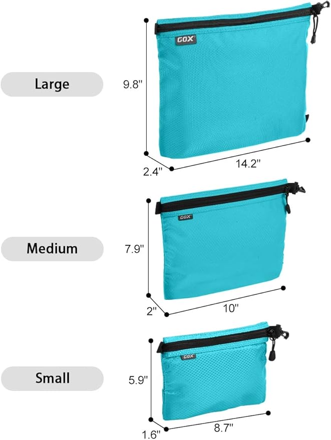 GOX 3 Pack Travel Toiletry Bag for Men Carry On Packing Organizer Zipper Pouch Portable Cosmetic Pouch Accessory Document Electronics (Blue)