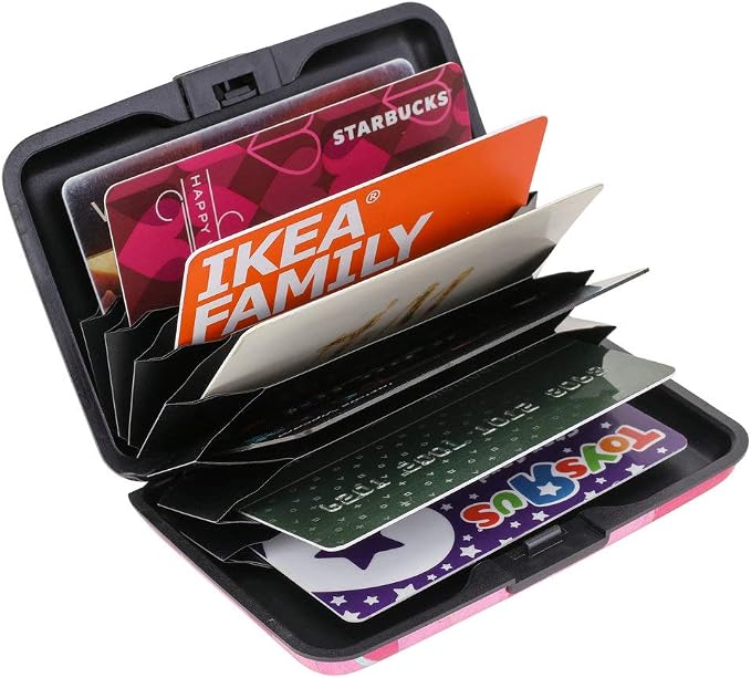 ELFISH RFID Blocking Credit Cards Holder Aluminum Wallet Metal ID Case for Men Women (Big pink flower)