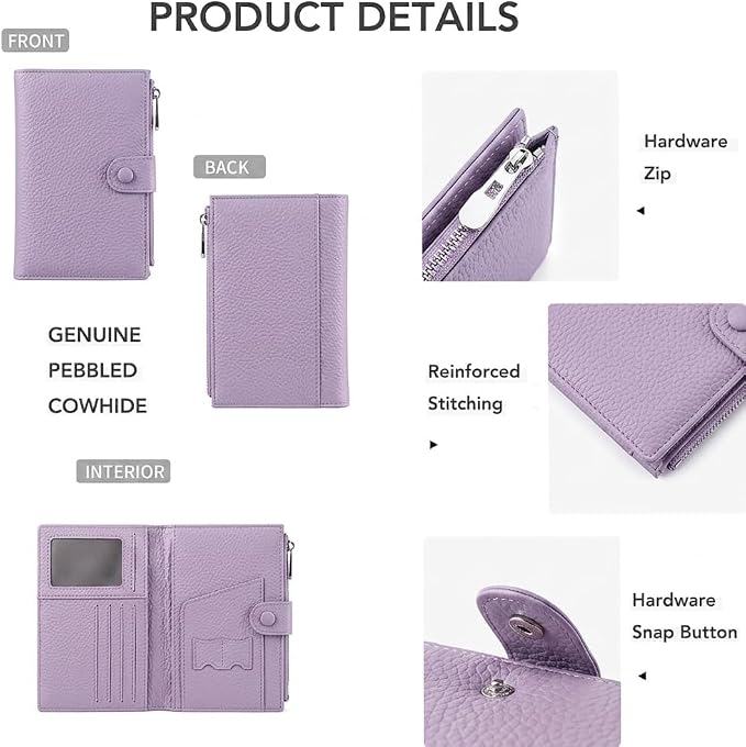 Genuine Leather RFID Blocking Passport Wallet for Women, International Travel Organizer with Card Slots, ID Window, Zipper Coin Pocket and SIM Slots,Purple