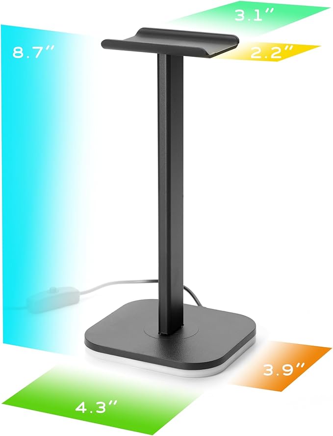 RGB Headphone Stand for Gaming – Modern Aluminum Headset Holder for Desk - Sleek Display for Over-Ear Headphones (Accessory )–Gift for Boys- (Black)