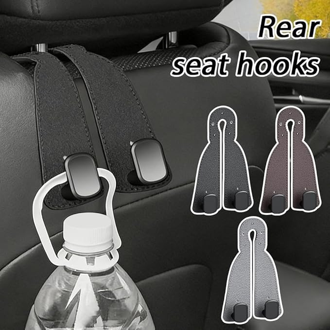 Car Purse Hook for Headrest, 2-in-1 Design with Phone Holder, Heavy Duty Metal Vehicle Storage Organizer, Universal Handbag Holder, Black Leather Seat Hangers for Grocery Bags, Clothes (Gray)