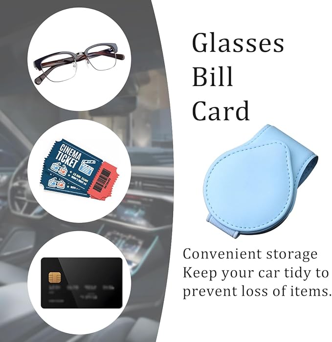 Mandark Magnetic Sunglass Holder for Car Visor, Leather Vehicle Eyeglass Hanger Clip, Automotive Interior Ticket Card Glasses Organizer Clamp Accessories, Universal for SUV, Sedan, Truck(Light Blue)