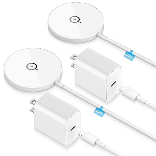 Magnetic Wireless Charger for iPhone,2 Pack Apple Magsafe Charger 10FT Long Fast Charging Pad iPhone Wireless Charger with USB C Charging Block for iPhone 17 Pro Max/17e/17Air/16 Pro/15/14/13/Air-Pods