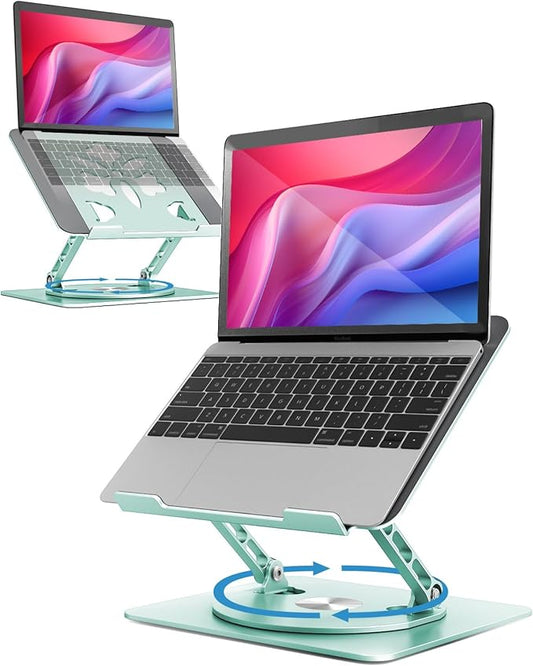 360° Rotating Laptop Stand for Desk | Adjustable, Foldable, Portable Aluminum Ergonomic Riser | Compatible with MacBook, Dell, HP & All Laptops 10-16 inch | Mint Green