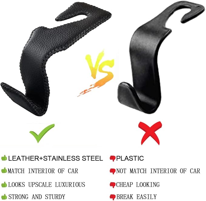 yicheyiyou Car Hooks Universal Car Vehicle Back Seat Headrest Hanger Holder Hook Microfiber Leather & Stainless Steel for Bag Purse Cloth Drink Grocery (Black red)…