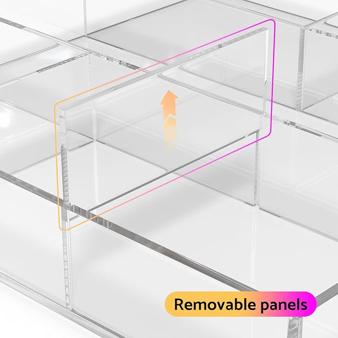 HIIMIEI Acrylic Drawer Organizer, 6 Section Clear Makeup Tray Organizer for Drawer Office Bedroom(11.8x11.8 inch)
