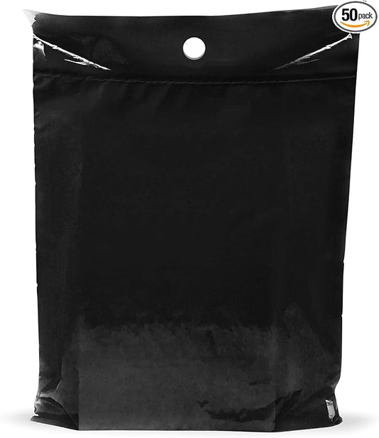 12x15 Black Disposable Car Trash Bags, Leak-proof, Medium Size, 50 Pack, 2 Mil Thick, with Die-Cut Handles by PPB