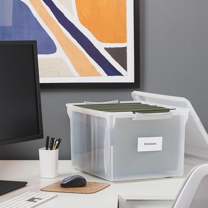STAPLES Store & Slide Plastic File Box Latching, Letter/Legal Size, Clear, 4/Carton