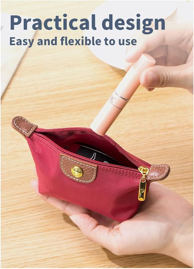 Womens Unique Change Purse Vintage Nylon Zip Coin Wallet Mini Bag (Brown)