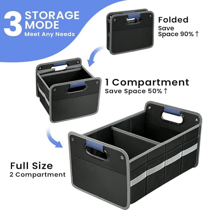 winhunt Car Trunk Organizer for SUV, Car Storage Organizer Reinforced Handles, Collapsible Multi-Compartment Foldable and Waterproof Car Organizer for Car Suv, Sedan, Truck, Minivan